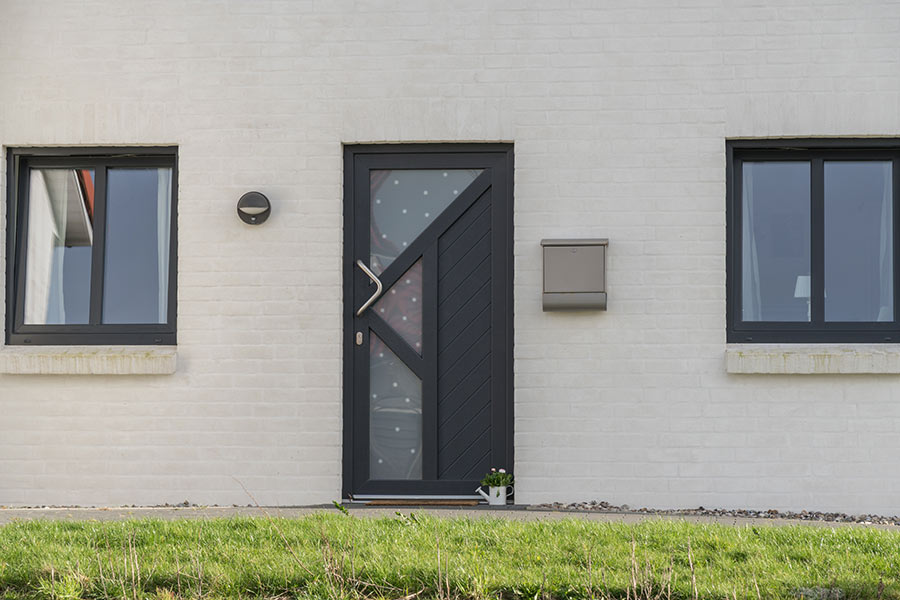 dark grey composite door with aluminium windows