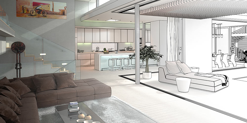 modern living home plan drawing