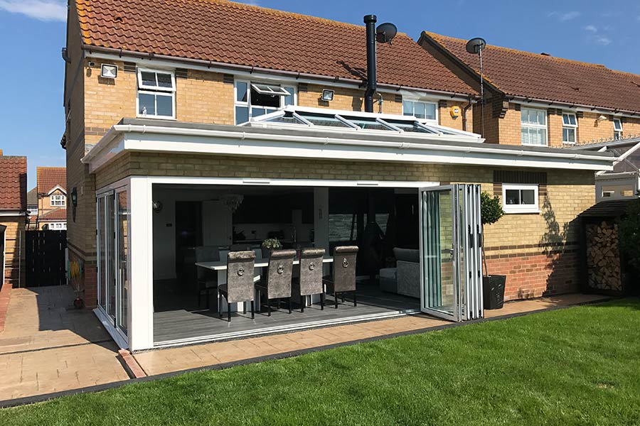 orangery extension with white bifolds and roof lantern